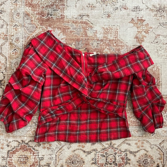 Lulumari plaid off shoulder cross front top - Picture 2 of 6